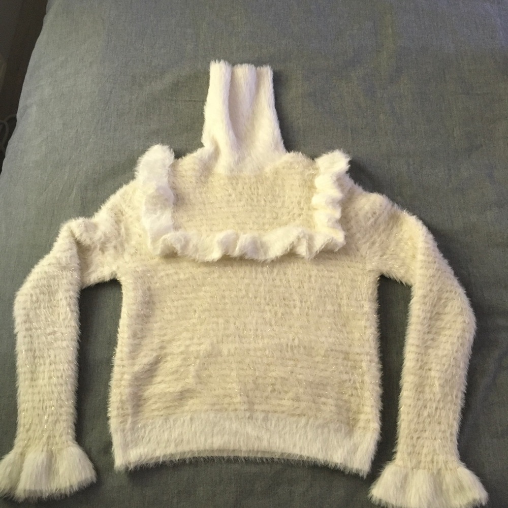 Zara soft knit fluffy faux fur sweater metallic